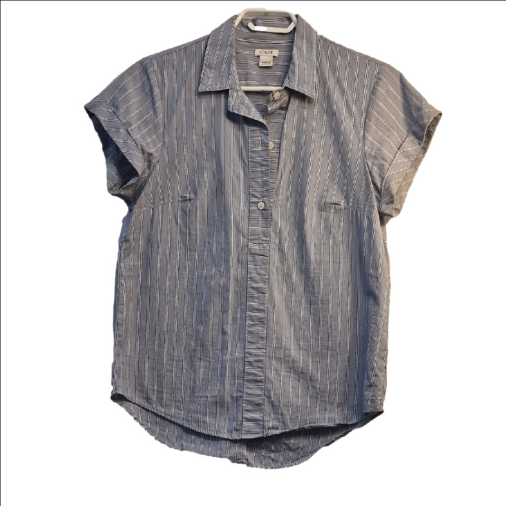 J. Crew Blue White Striped Short Sleeve Button Down Shirt